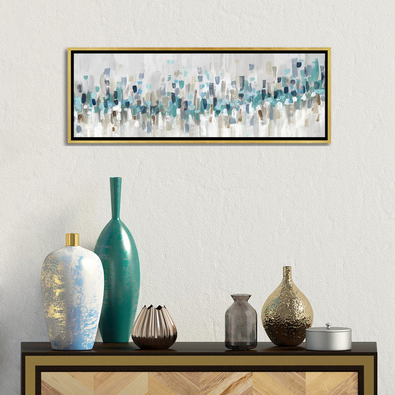 «Blue Staccato» par Inconnu - reproduction d'art, Toile dorée avec cadre flottant, H 16 po x l 48 po x P 1,5 po