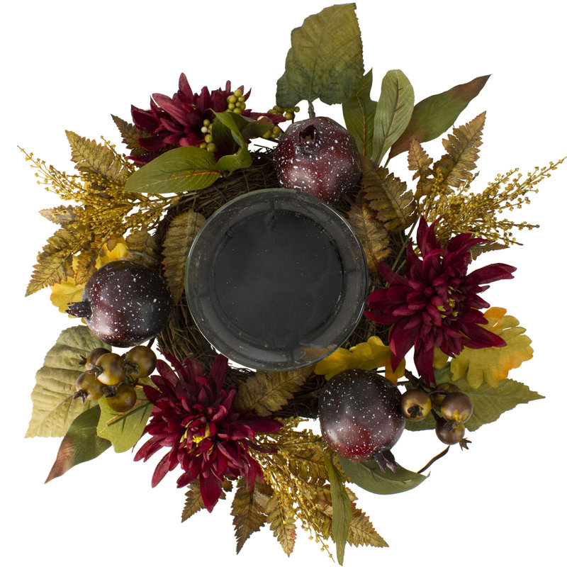22" Mums with Pomegranate Fall Candle Holder Centerpiece