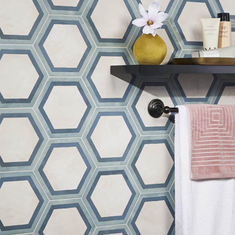 Dash Deco 8.5 in. x 9.84 in. Matte Hexagon Porcelain Floor and Wall Tile (12.66 Sq. Ft. / Case), Ocean Cielo