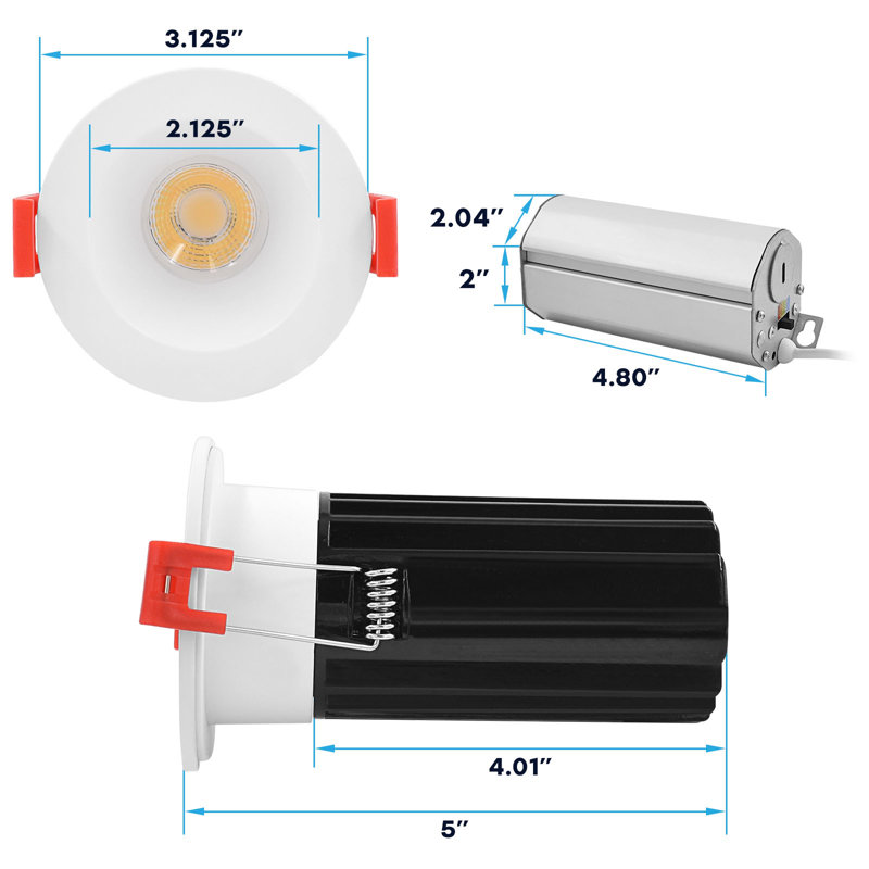 Ensemble d'éclairage encastré 2 lumières à DEL à intensité variable et étanche IC 2 po, Blanc