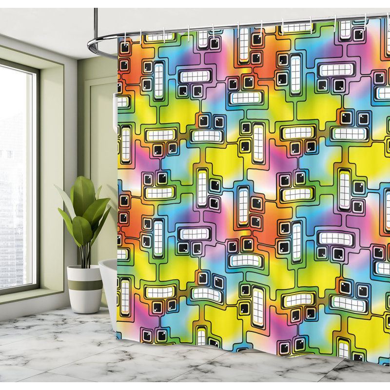 Dakota Fields Colorful Shower Curtain Fun Characters Pattern Multicolor, 70"H x 69"W