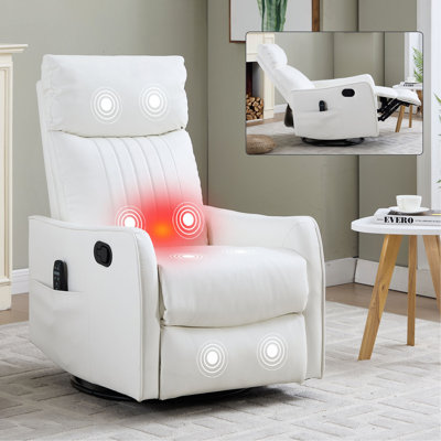 Heat Massage Manual Recliner Chair With Rocker And Swivel In Faux Leather For Living Room