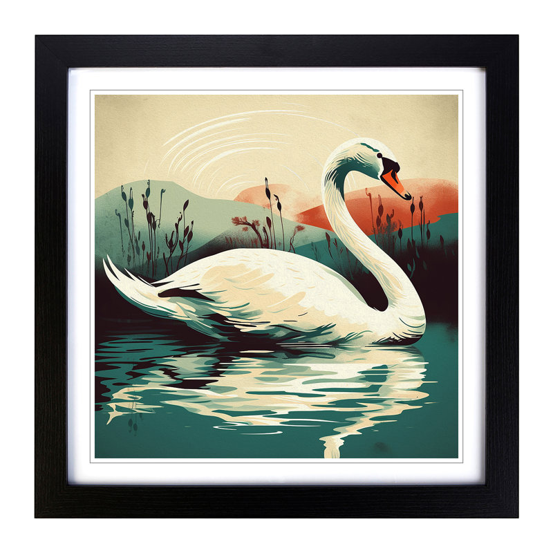 Swan - Single Picture Frame Print on Wood, Black
