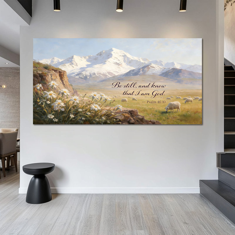  Grande peinture murale sur toile «Be Still and Know» de la Grande Écriture chrétienne, décoration de verset biblique relaxante, 28 po x 58 po