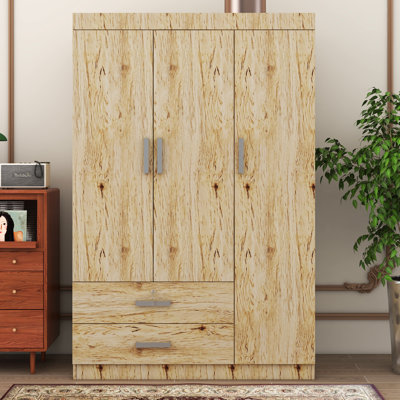 Garde-robe autoportante à trois portes avec 2 tringles et 2 tiroirs
