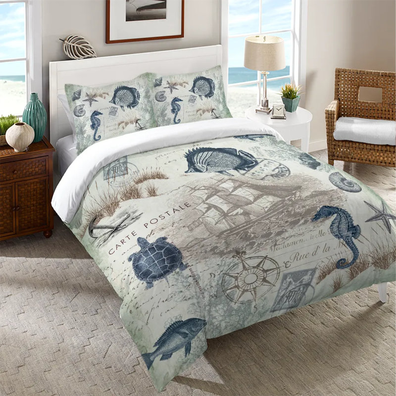 Seaside Postcard Machine Woven Duvet Cover, King Duvet Cover