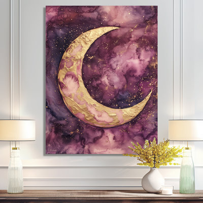 Golden Charm Of Crescent Moon - Fantasy Metal Decor, Moon Metal Print