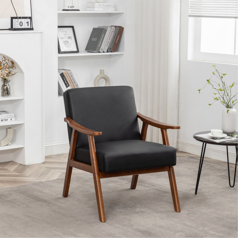 Chaise d'appoint avec revêtement en microfibre et structure en bois massif, polyuréthane / PVC noir, mobilier de salon Mid-Century moderne classique pour sièges supplémentaires