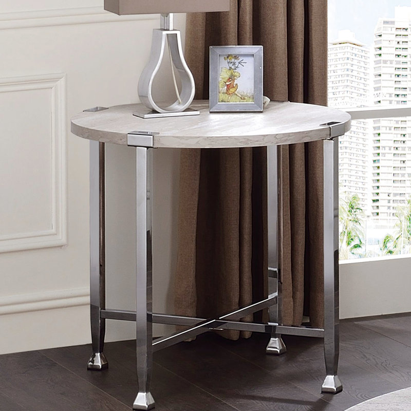 Table de bout ronde avec support en chêne blanc avec support, 24 pouces de tous les côtés, 17 lb, une option pratique et élégante, avec des pieds en métal, convenant aux salles de jeux