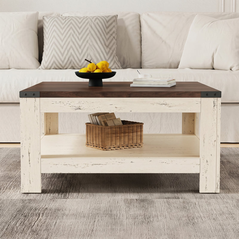 Table basse Zara, Blanc / Noyer foncé