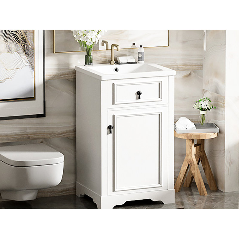 Meuble-lavabo de 20 pouces avec lavabo en céramique, détails élégants et tablette réglable pour les petites salles de bain, salles de bain compactes