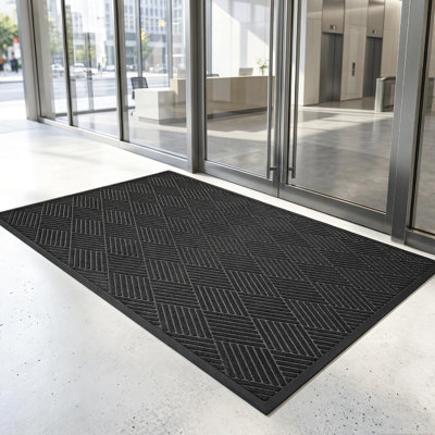 4' x 6' Commercial Floor Mat for Front Door Entryway, Large Industrial Heavy Duty Mat,High Traffic Rug,Low Profile Rubber Rug with Non-Slip Backing, Diamond Black