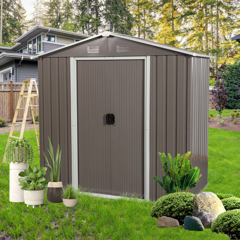 Metal Storage Shed, Gray, 70.85" H x 72.46" W x 42.93" D