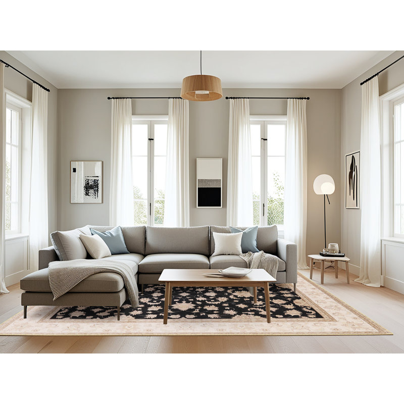 Tapis oriental ivoire / noir Chen, Rectangle 8 pi x 10 pi