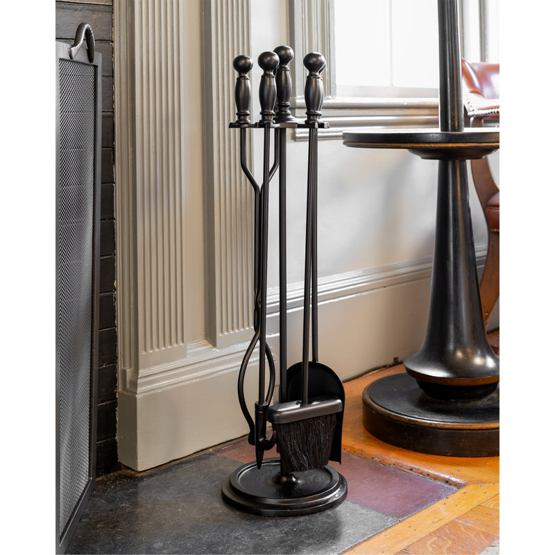 Ensemble d’outils de cheminée à base ronde 4 pièces Odriscoll, Noir