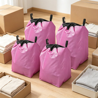 Sacs de déménagement très grand avec poignées, sacs de rangement imperméables pour l'emballage et l'organisation, dortoir réutilisable et fournitures de déménagement, ensemble de quatre, rose