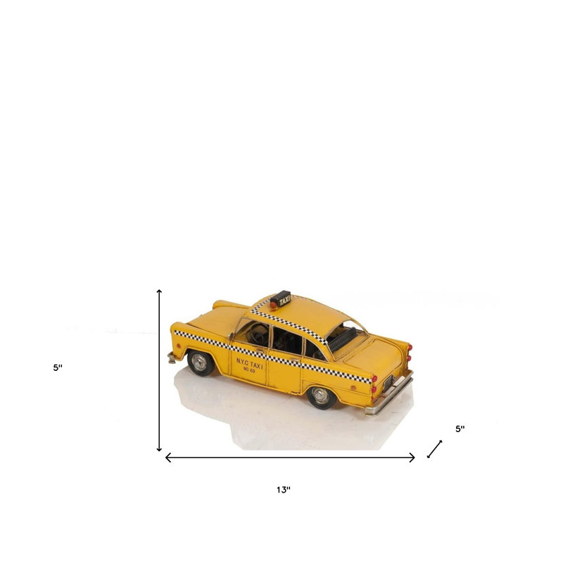 Adaija 13" Yellow Metal Hand Painted NYC Taxi Tabletop Sculpture