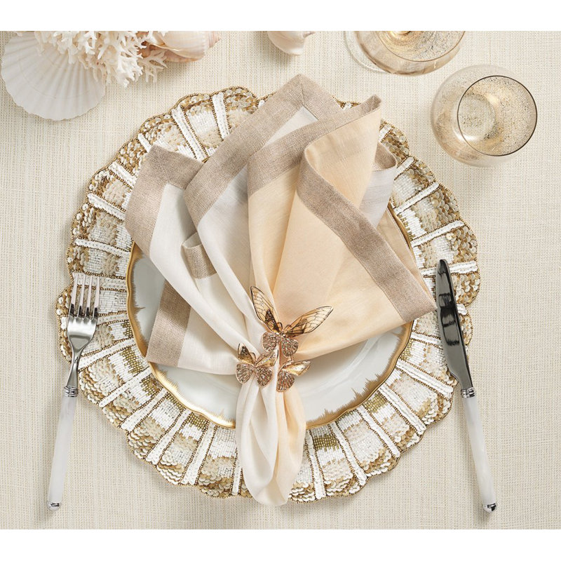 Dip Dye Linen Napkin, White/Beige