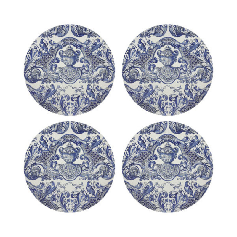 Royal Delft William and Mary Vegan Leather Round Pebble Placemat, Blue