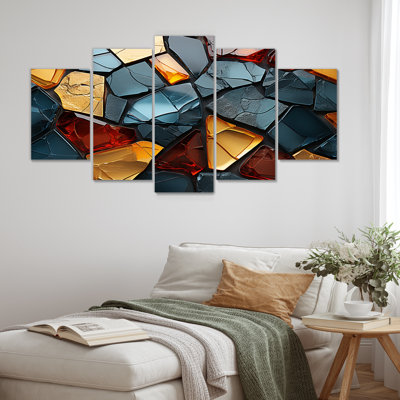  «Gold and Blue Cubic Mosaic Tiles VI - Abstract Marble Multipanel Wall Art, ensemble