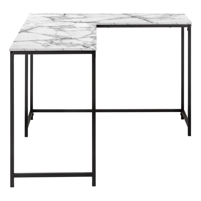 Computer Desk, Home Office, Corner, 58"l, L Shape, Work, Laptop, Laminate, Metal, Contemporary, Modern, Marble White/Black