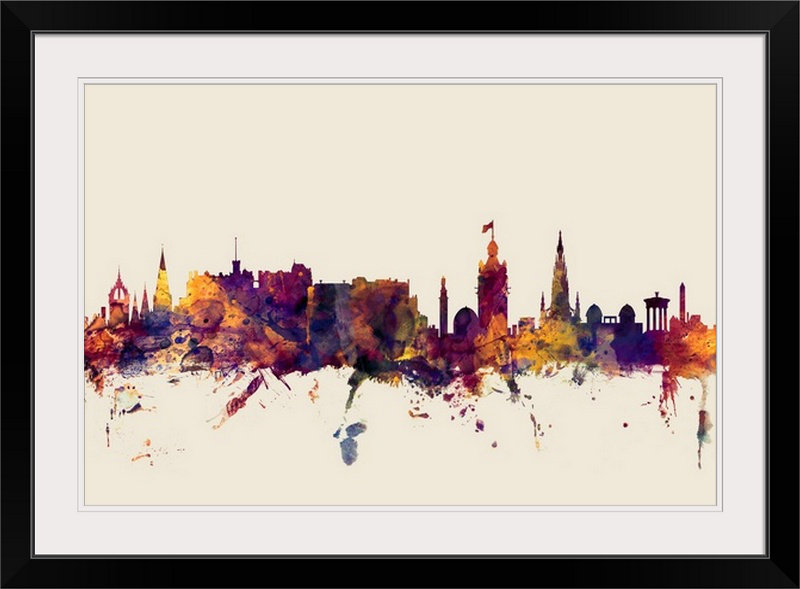 «Edinburgh Écosse Skyline» par Francy, impression, Cadre noir, H 32 po x l 44 po x P 1 po