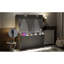 Grand lit avec bureau, lumières à DEL, station de charge - gris, mur peu encombrant pour les petites pièces, design moderne et contreplaqué, éclairage intégré gris facile à assembler, ports, bureau à domicile idéal ou invité