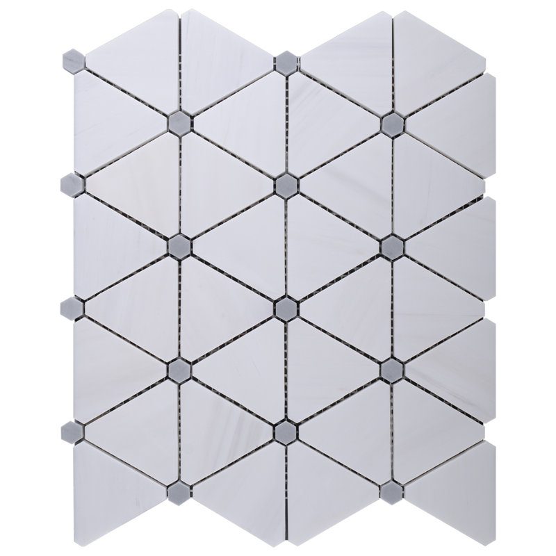 Natural 12.01 in. x 11.74 in. Geometric Polished Marble Mosaic Tile