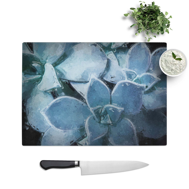 Tempered Glass Pale Succulent Plant Chopping Board, 39 cm W x 28.5 cm L