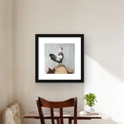 Wyandotte coq imprimé - blanc rustique encadré Home Decor
