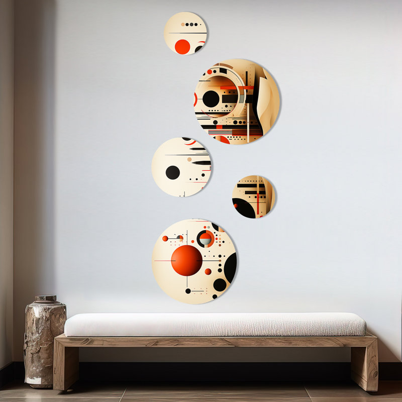 «Echoing Ellipse Beige», ensemble géométrique d'art mural rond de 5