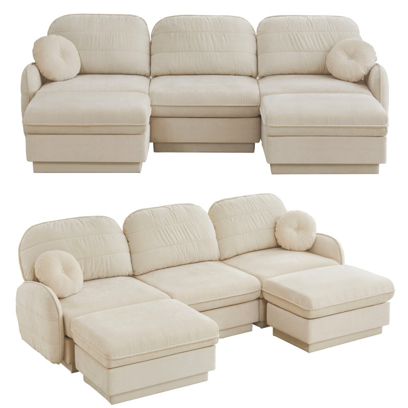 Canapé modulaire surdimensionné en U 105 po Chenille, Beige crème