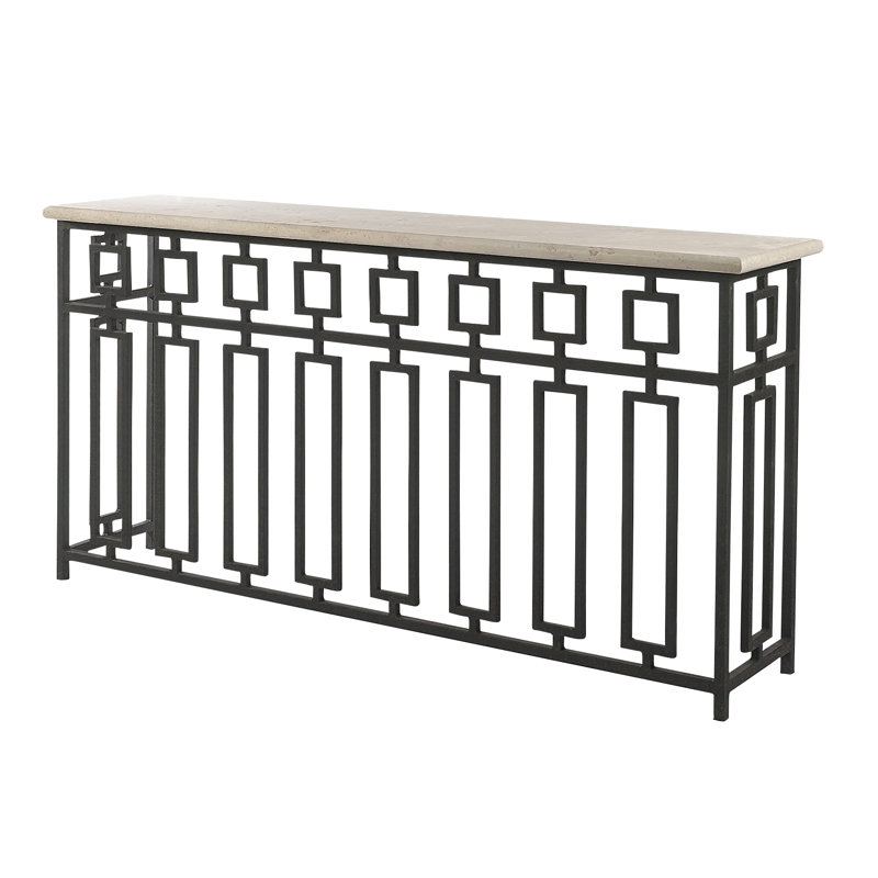 Sultan Console Table, Lite Travertine, Antique Black, 36" H x 72" W x 16" D