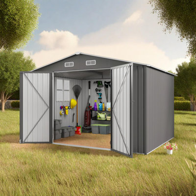 10 x 8 FT Metal Outdoor Storage Shed with Lockable Door and Clear Window