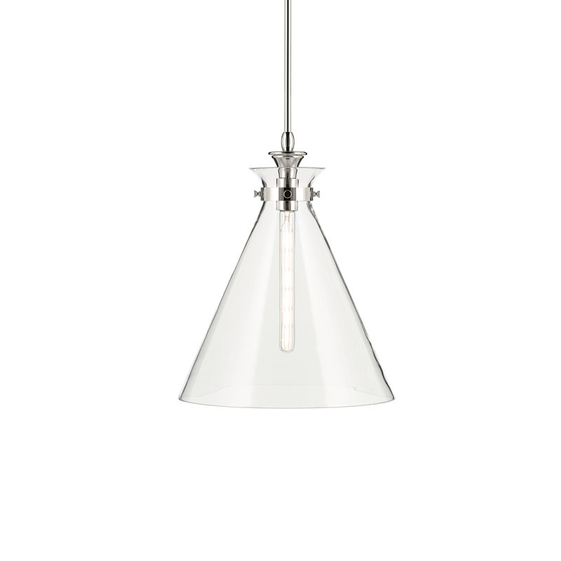 Luminaire suspendu traditionnel 1 lumière avec verre, H 19,75 po x l 16 po, Clair, Nickel poli