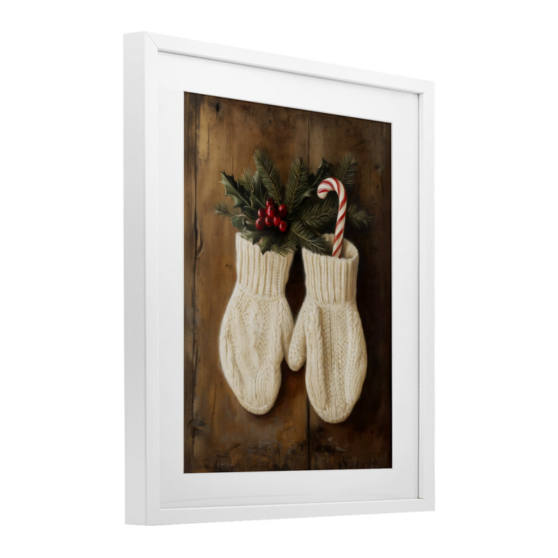 «Warm Woolen Mittens», reproduction encadrée sous verre, design par Arlington Prints, H 16 po x l 13 po, Cadre blanc côtier