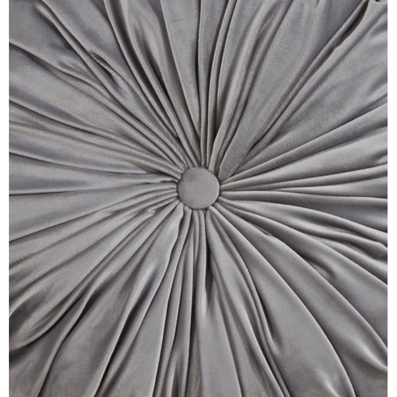 Gray Round Velvet Pintucked Throw Pillow