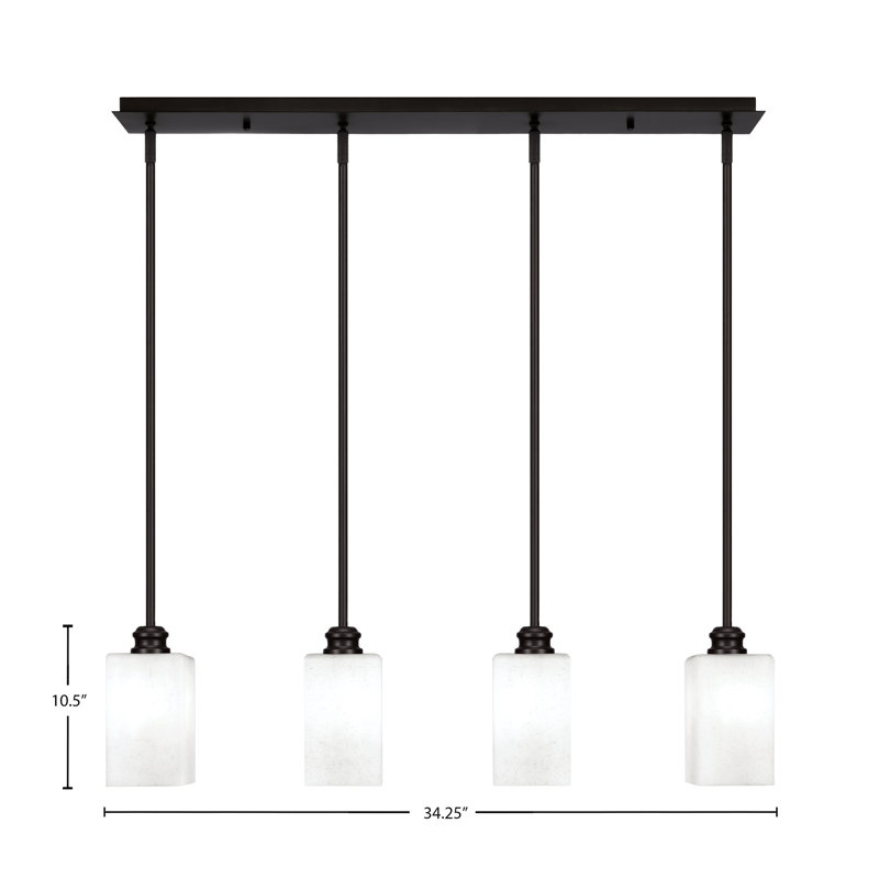 Edge 4 Light Linear Pendalier Shown With White Muslin Glass, Espresso, 10.5" H x 34.25" W x 4" D