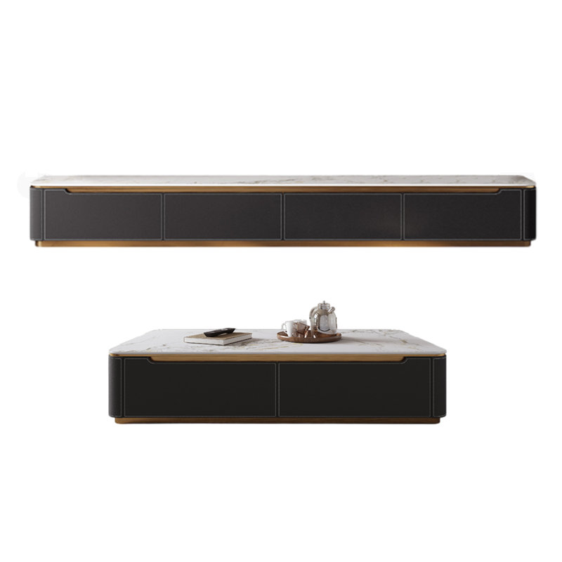 Meuble télé avec table basse, Noir, noir, noir, noir