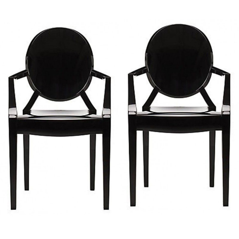 Chaise de salle à manger avec accoudoir transparente Bryer, Noir, H 36 po x l 21 po x P 22 po