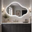 Miroir de salle de bain asymétrique à DEL, sans cadre, fixé au mur, avec traitement antibuée et intensité lumineuse réglable sur 3 températures de couleur (62 cm L x 109 cm H).-124580320