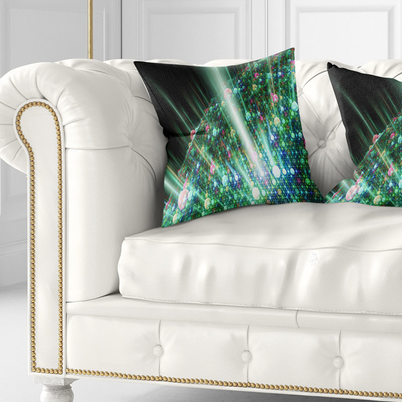 Planète de bulles solaires - coussin abstrait imprimé, 18 po x 18 po, Vert
