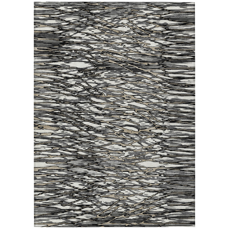 Machine Washable Indoor/Outdoor Chantille ACN2771 Modern Rug, 5' x 7'6", Black