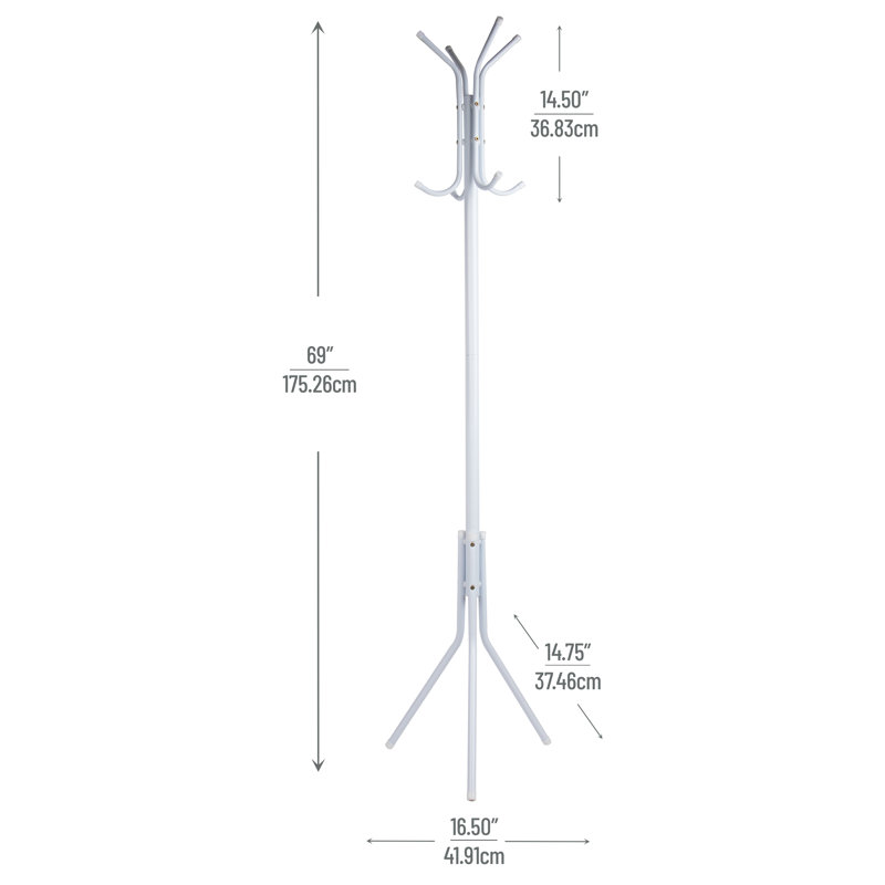 White Metal Floor-Standing Coat Rack with Umbrella Stand