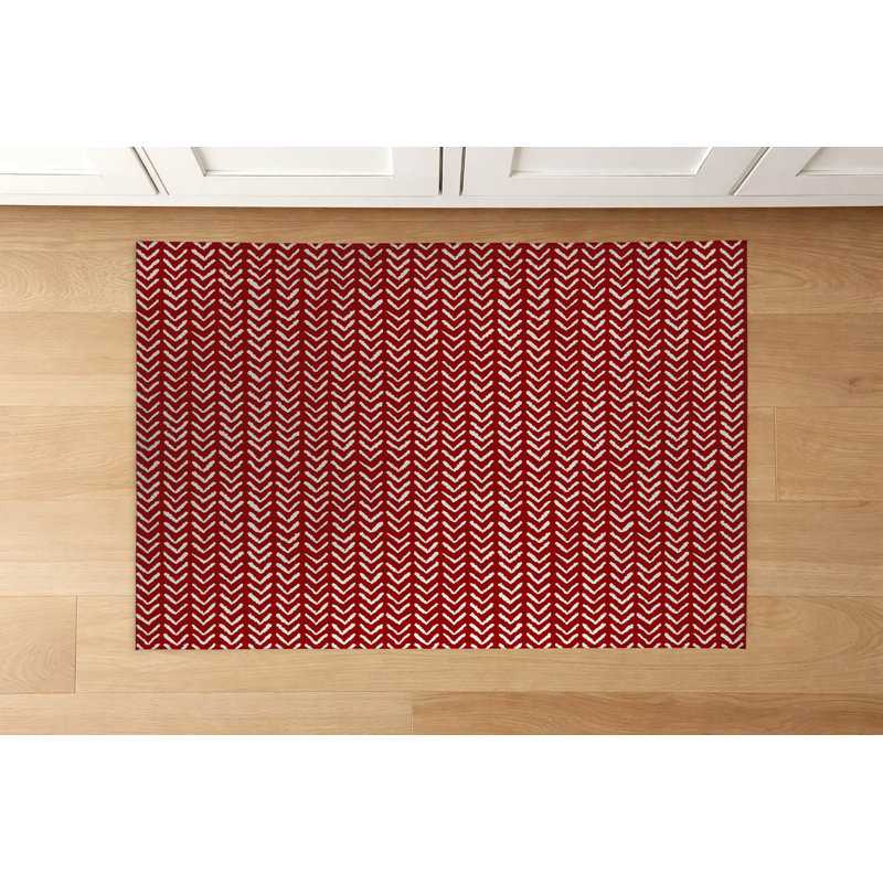 Tapis de cuisine à profil bas Tribe Way, Rouge canneberge, Rectangle 5 pi x 7 pi