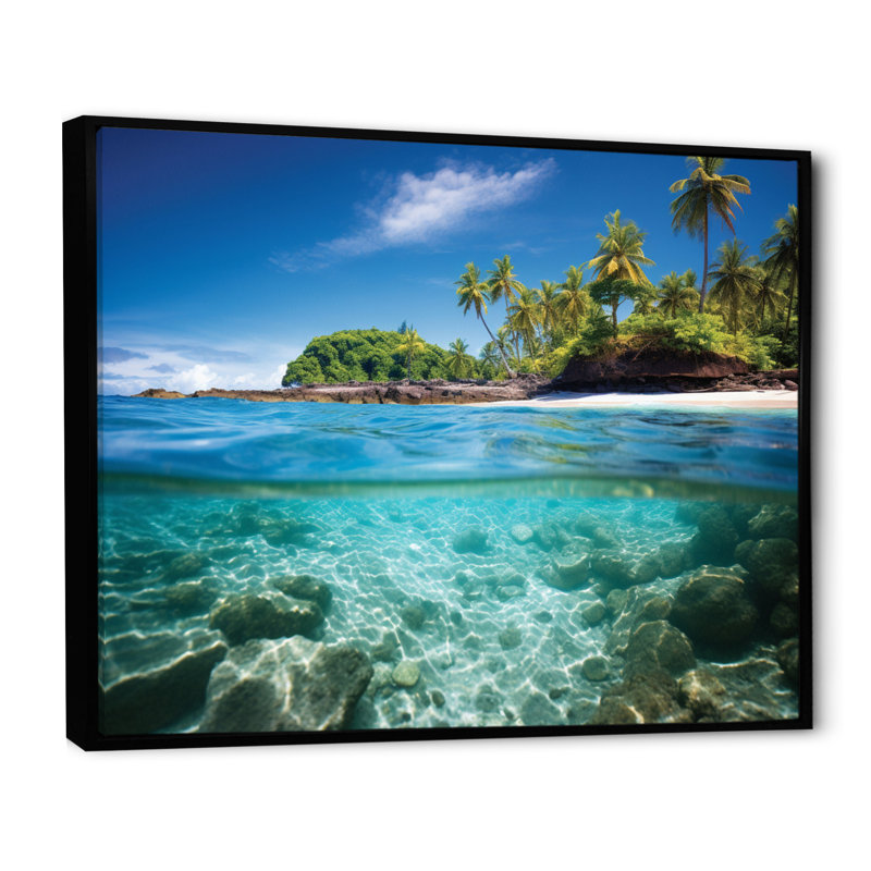 «Scenic Island Paradise II», reproduction d'art sur toile, 34" H x 44" W, Cadre flottant noir