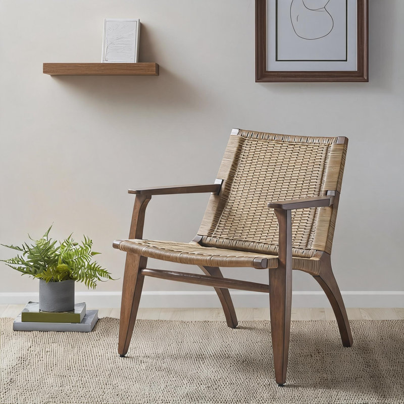 Fauteuil d'appoint compact, siège en rotin de bois massif naturel biologique pour petits espaces