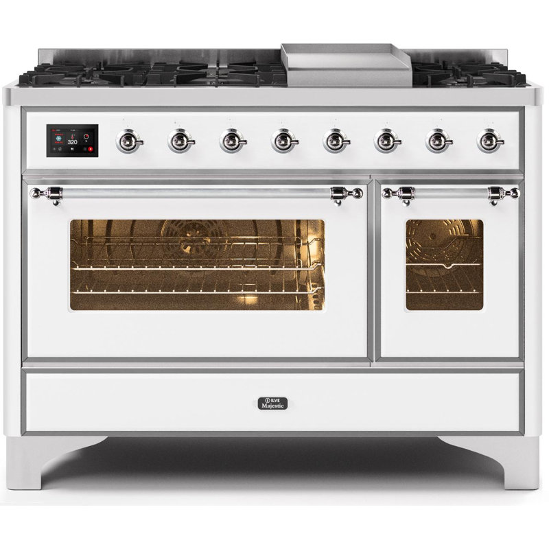 Majestic II 48" 5.02 cu. ft. Freestanding Dual Fuel Range with Griddle, White/Chrome, Liquid Propane