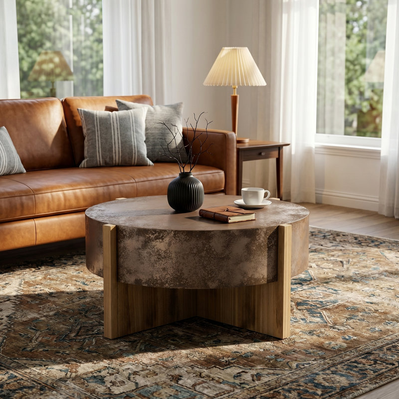 Table basse rustique Nyla avec pieds en bois fabriqués à la main, 15.94'' H x 33.46'' W x 33.46'' D, Antique Rustic/Brown