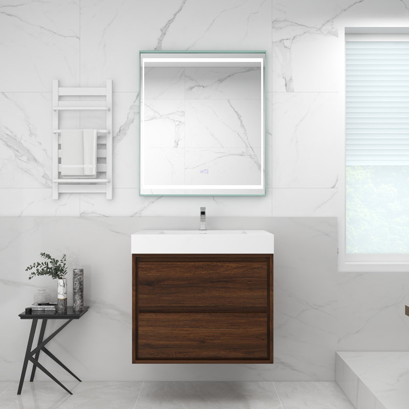 Base de meuble-lavabo mural 30 po Moreno avec plateau en acrylique renforcé Moreno, Bois de rose